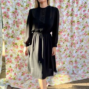 Vintage black georgette chiffon dress